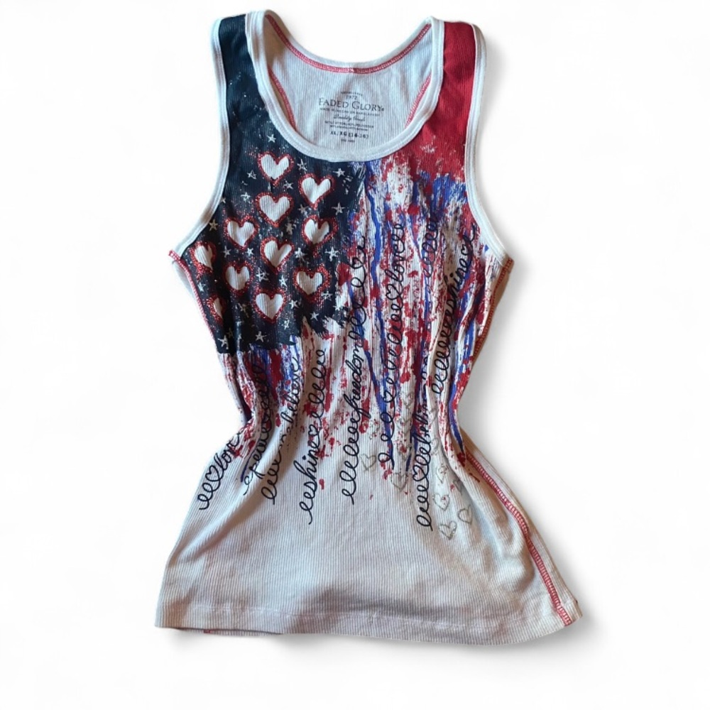 Faded Glory Y2K Red, Blue, and White Flag Tank Top ❤️🤍💙